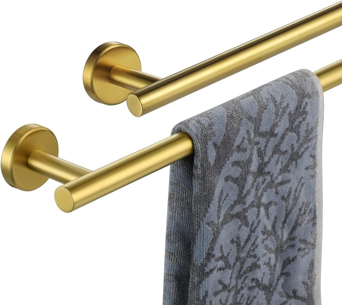 JQK Gold Towel Bar, 33 Inch 304 Stainless Steel Thicken 0.8mm Towel Rack Bathroom, Towel Holder Brushed Golden Wall Mount, Useable Length 30 Inch 2 Pack, TB110L30-BG-P2