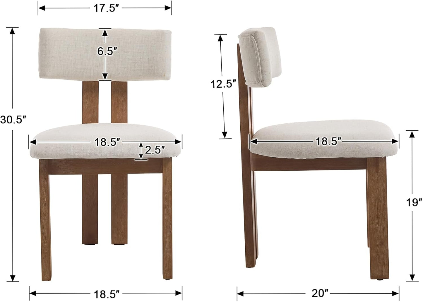 chairus Linen Dining Chairs Set of 6 Modern Farmhouse Kitchen Chairs with Open Low Back Upholstered Wood Side Chairs for Dining Room, Restaurant, Living Room, White