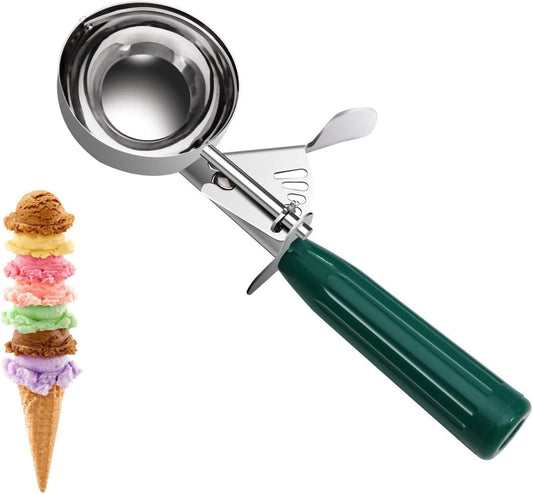 Commercial-Grade Ice Cream Scooper 2.66 oz, 18/8 Stainless Steel Cookie Scoop with Plastic Handle, Portion Control Disher Scoop for Bakeries,Restaurants & Dessert Shops, #12, Green