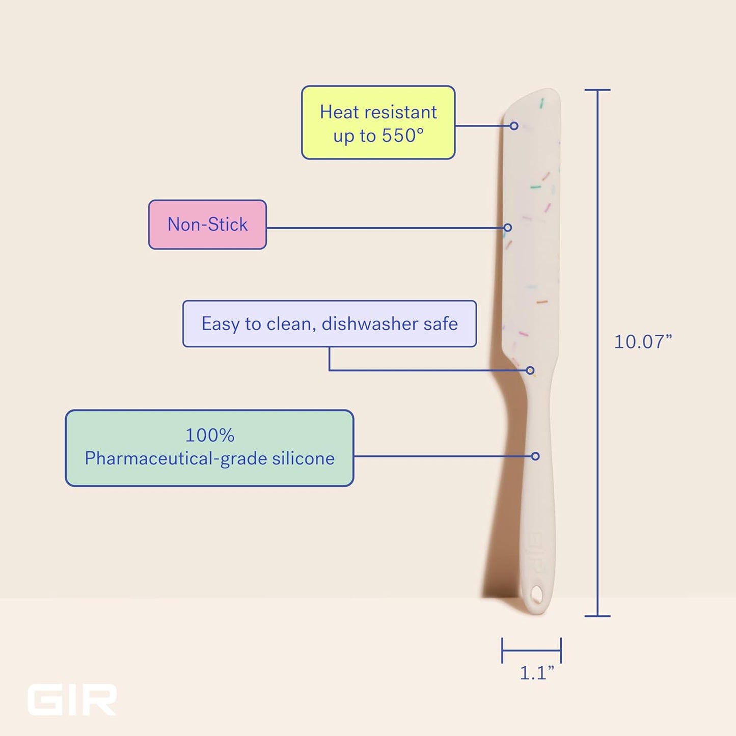 GIR: Get It Right Silicone Spreader Spatula - Silicone Butter Spreader - Food Grade Scraper - BPA & BPS Free - Baking Supplies - Home & Kitchen Gadgets - 10" x 1.10" - Sprinkles