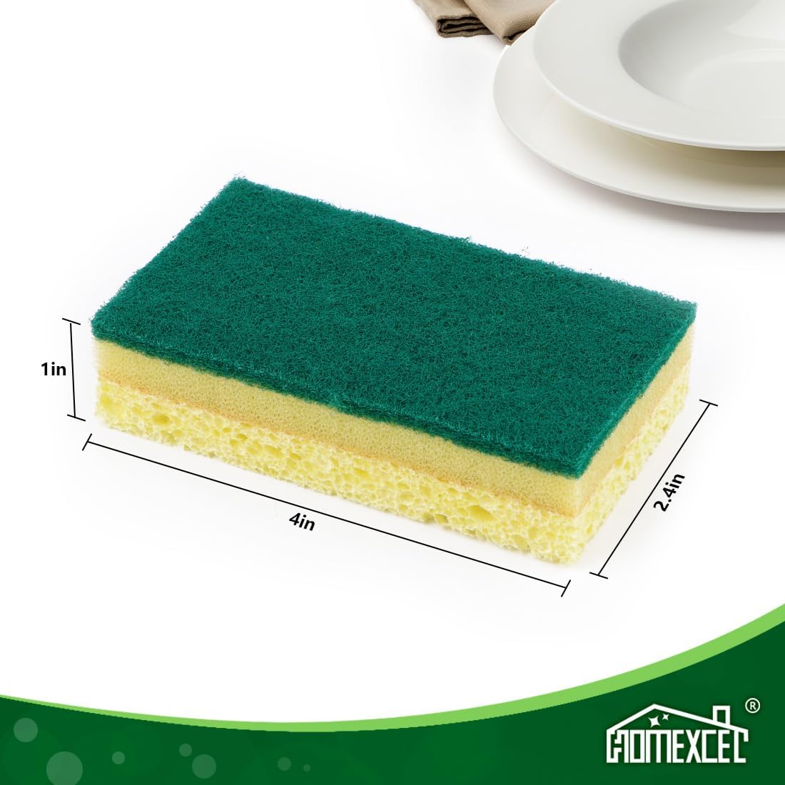 HOMEXCEL Sponges Kitchen 24pcs, Heavy Duty Sponges for Dishes, Scrub Cleaning Sponge for Non-Coated Cookware, Dishes, Pots, Pans, Dual Sided Dish Sponge for Kitchen, Household, Bathroom and More
