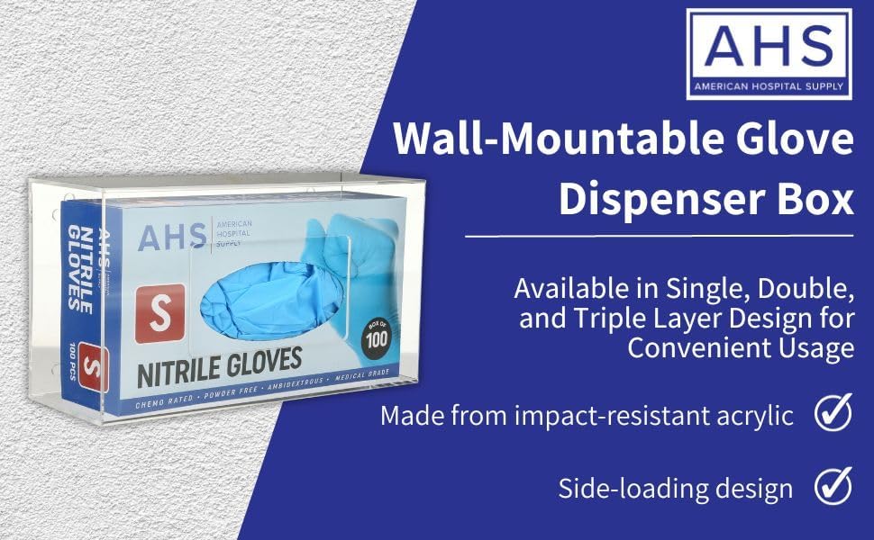 AMERICAN HOSPITAL SUPPLY Wall-Mount Triple Glove Dispenser | Clear Acrylic Glove Box Holder with Individual Compartments | Triple Layer | 17x11x5 in | Gloves Sold Separately