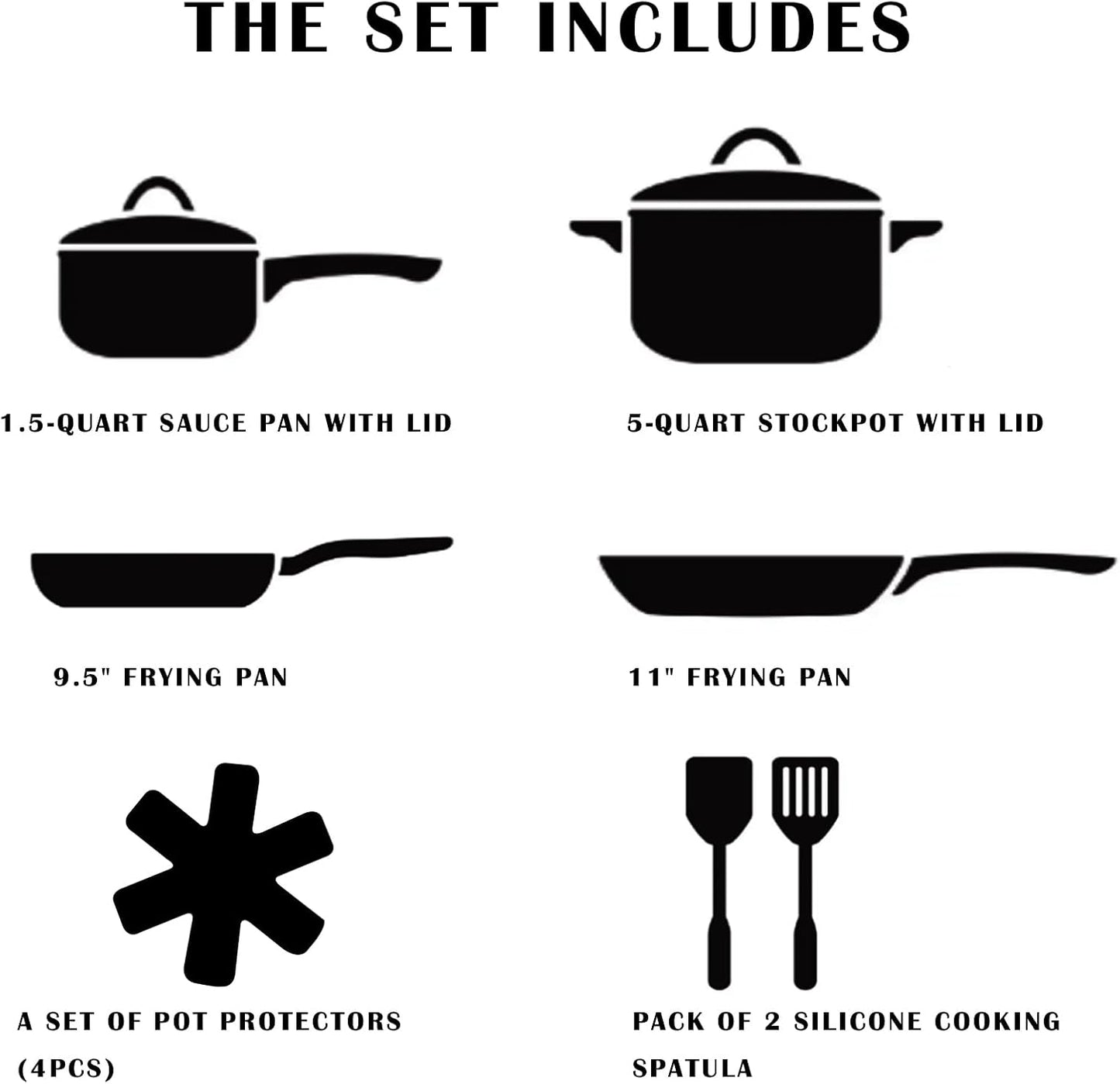 Non Stick Pots and Pans Set, Healthy Ceramic Cookware Set, 12pcs Kitchen Cooking Pots and Frying Sauce Saute Pans Set, PFAS-Free with Kitchen Utensils and Lid, Black