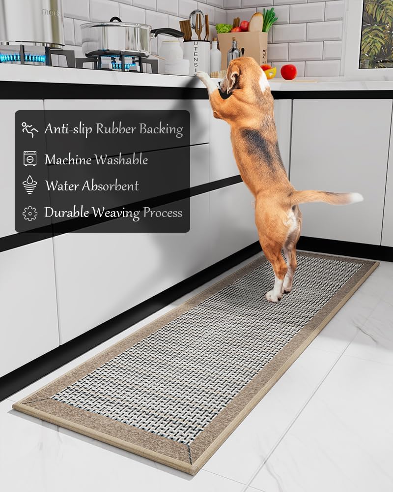 PADOOR Kitchen Mats for Floor, Kitchen Rugs Non Slip Washable, Rubber Backed Kitchen Runner Super Absorbent Long Kitchen Floor Mat Sink Rug, 20”x70” Brown