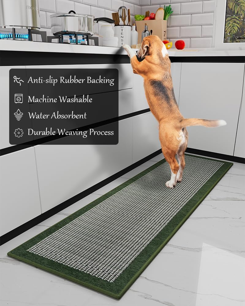 PADOOR Kitchen Mats for Floor, Kitchen Rugs Non Slip Washable, Rubber Backed Kitchen Runner Super Absorbent Long Kitchen Floor Mat Sink Rug, 20"x70" Green