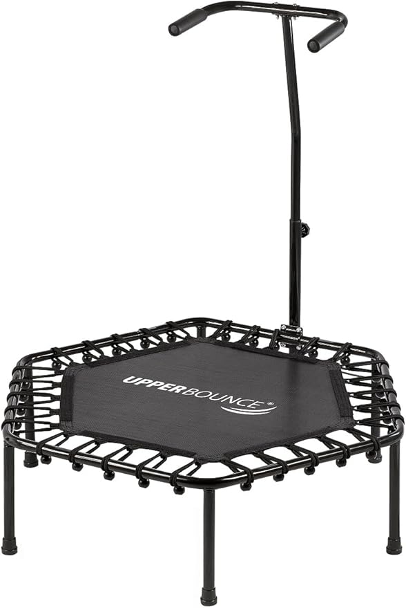 Upper Bounce Mini Workout Trampoline with Adjustable T-Shaped Handrail – Hexagonal Rebounder Trampoline for Kids & Adults – Fitness & Recreational Trampolines, Supports up to 220 lbs.