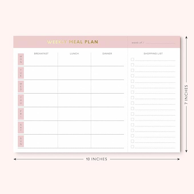 Sweetzer & Orange Weekly Meal Planner and Grocery List Magnetic Notepad. Pink 10x7” Meal Planning Pad with Tear Off Shopping List. Plan Weekly Menu Food for Weight Loss or Dinner List for Family!