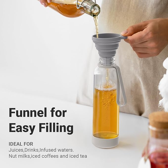 Sursip 18 oz Glass Water Bottles with Lids, Juice Bottles, Clear glass juice bottle for juicing, Eco-Friendly Reusable Glass Juicing Bottles with Stainless Steel Lid, BPA Free,Leak-Proof, Set of 6