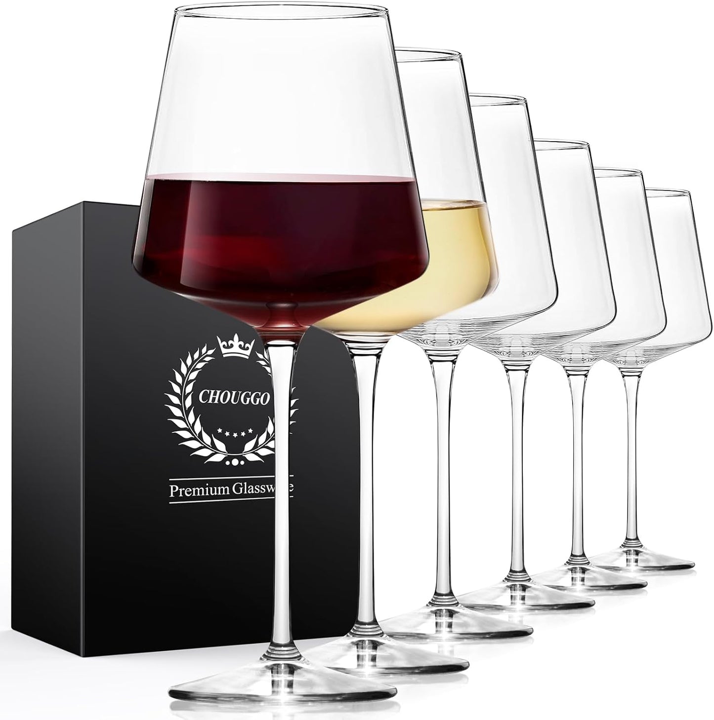 Chouggo 21Oz Wine Glasses Set of 6, Premium Crystal Large White Wine or Red Wine Glasses, Hand Blown Tall Long Stem Wine Glass - Gifts for Women, Men, Wedding, Anniversary, Christmas, Birthday