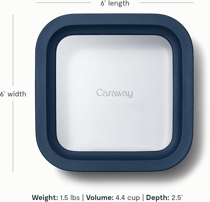 Caraway 6pc Glass Food Storage Set – 4.4 Cup Food Containers (6) - Ceramic Coated - Non Toxic, Non Stick with Lids - Microwave Safe - Navy
