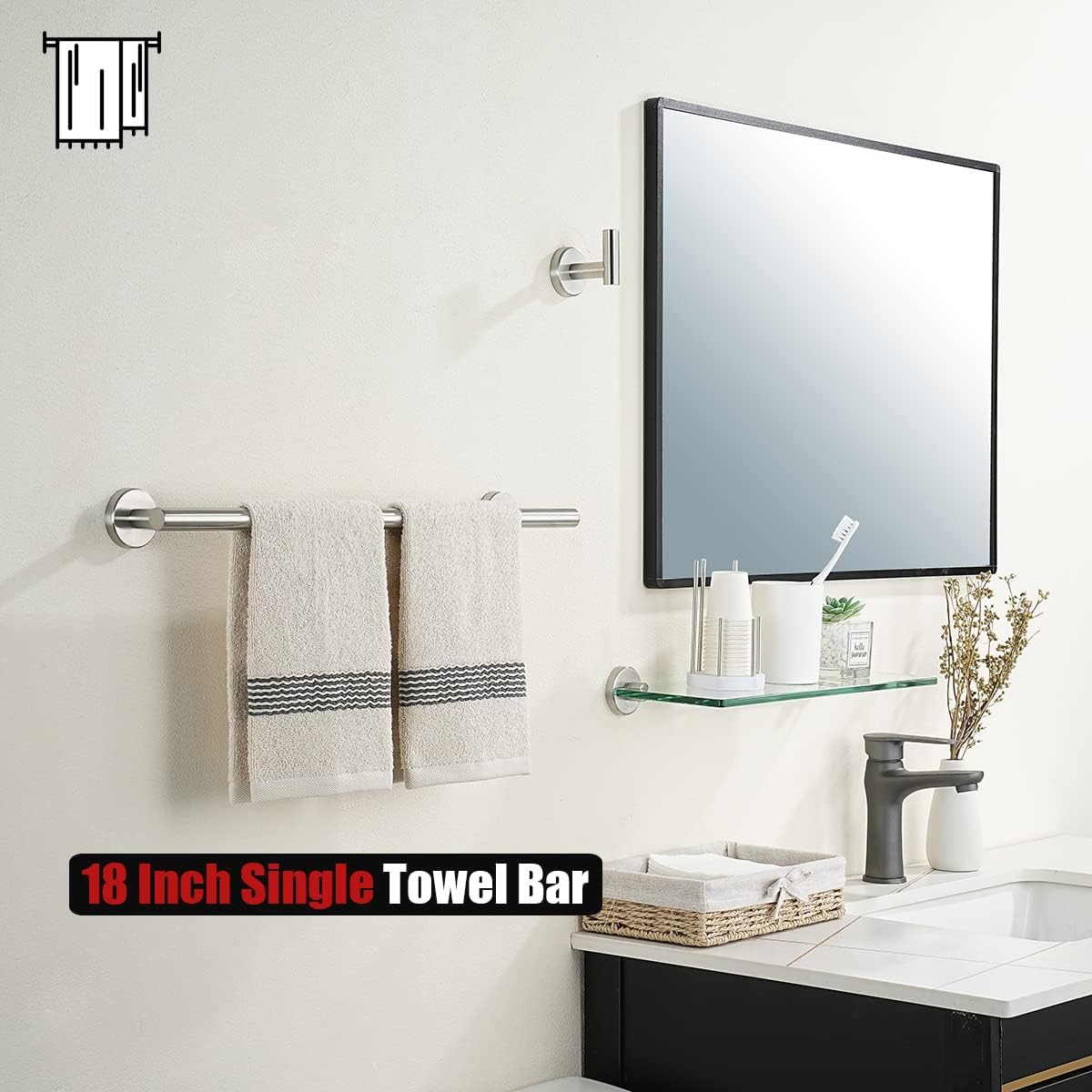 JQK Bath Towel Bar, 20.5 Inch 304 Stainless Steel Thicken 0.8mm Towel Rack Bathroom, Towel Holder Brushed Finished Wall Mount, Useable Length 18 Inch TB110L18-BN