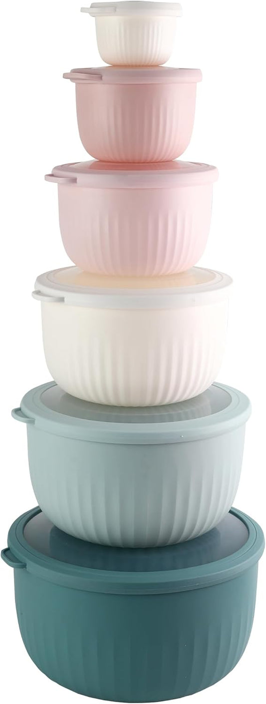 COOK WITH COLOR Prep Bowls with Lids- Wide and Deep Nesting Plastic Small Mixing Bowl Set with Lids, 12 Piece Set - Deep Bowls, Teal and Pink