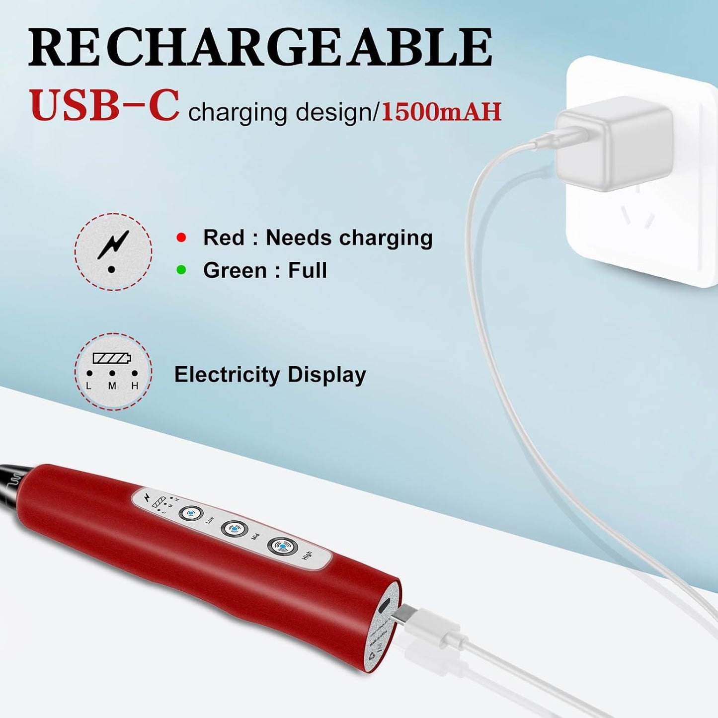 Milk Frother Handheld for Coffee, Electric Whisk 3 Speed Adjustable, Drink Mixer with Stainless 3 Whisks, Rechargeable Hand Frother Wand, Foam Maker for Latte Cappuccino Hot Chocolate Egg Red