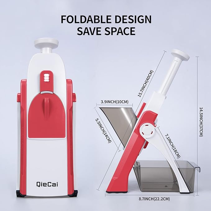 Vegetable Chopper, Safe Mandoline Slicer for Kitchen, Adjustable Thickness Potato Slicer, Manual Food Chopper, Veggie Dicer Kitchen Gadgets Sets (Red)