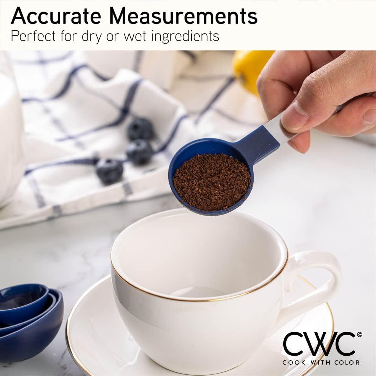 COOK WITH COLOR Measuring Cups Set and Measuring Spoon Set, Stainless Steel Handles, Nesting Kitchen Measuring Set, Liquid Measuring Cup Set, 12 PC Stainless Steel, Navy