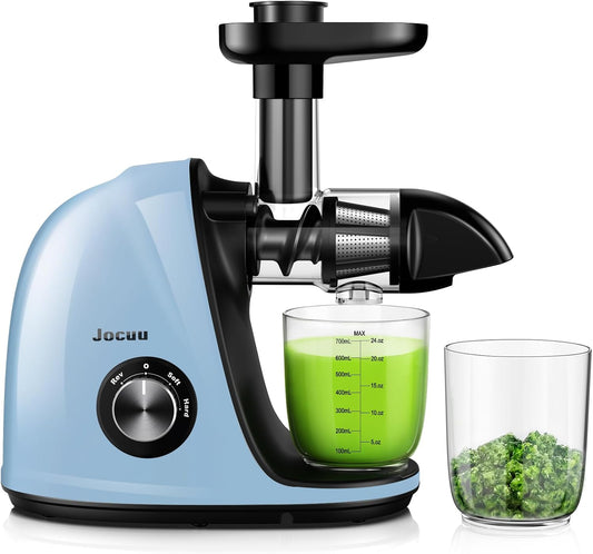 Jocuu Slow Masticating Juicer with 2-Speed Modes - Cold Press Juicer Machine - Quiet Motor & Reverse Function - Easy to Clean Juicer Extractor - Juice Recipes for Fruits & Vegetables (Light Blue)