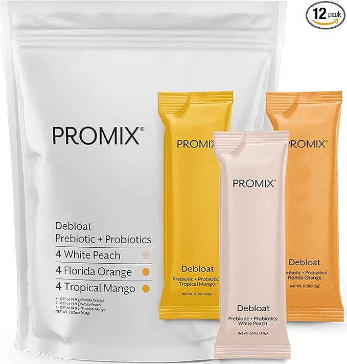 ProMix Nutrition Debloat Prebiotics and Probiotics Immune Support Supplement for Digestive Health, Nausea Relief, Gut Repair - Variety Pack - 12 Servings (Pack of 12)