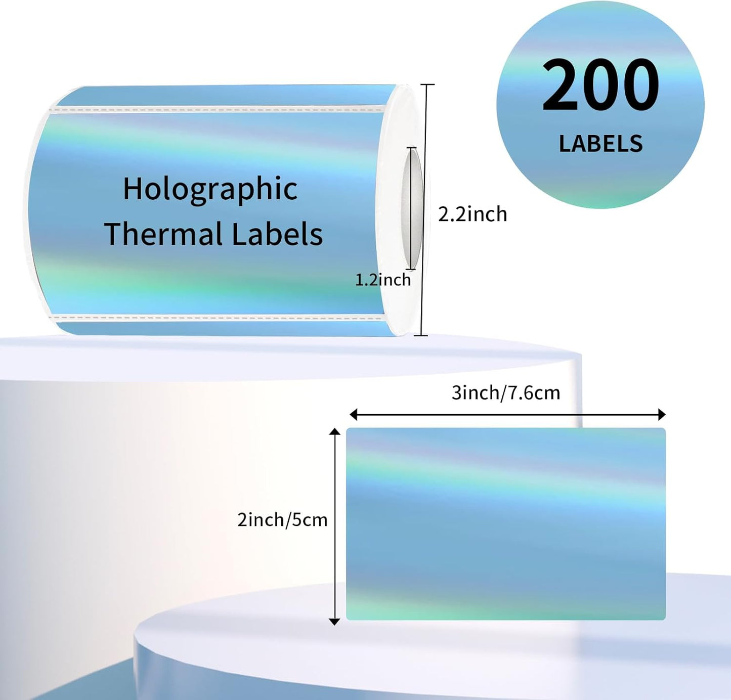3x2 Inch Holographic Thermal Labels, Blue Thermal Sticker Labels, Rainbow Glitter Stickers for Price, Barcode, Mailing, Name, DIY Custom Logo Design, 200 Pcs /1 Roll