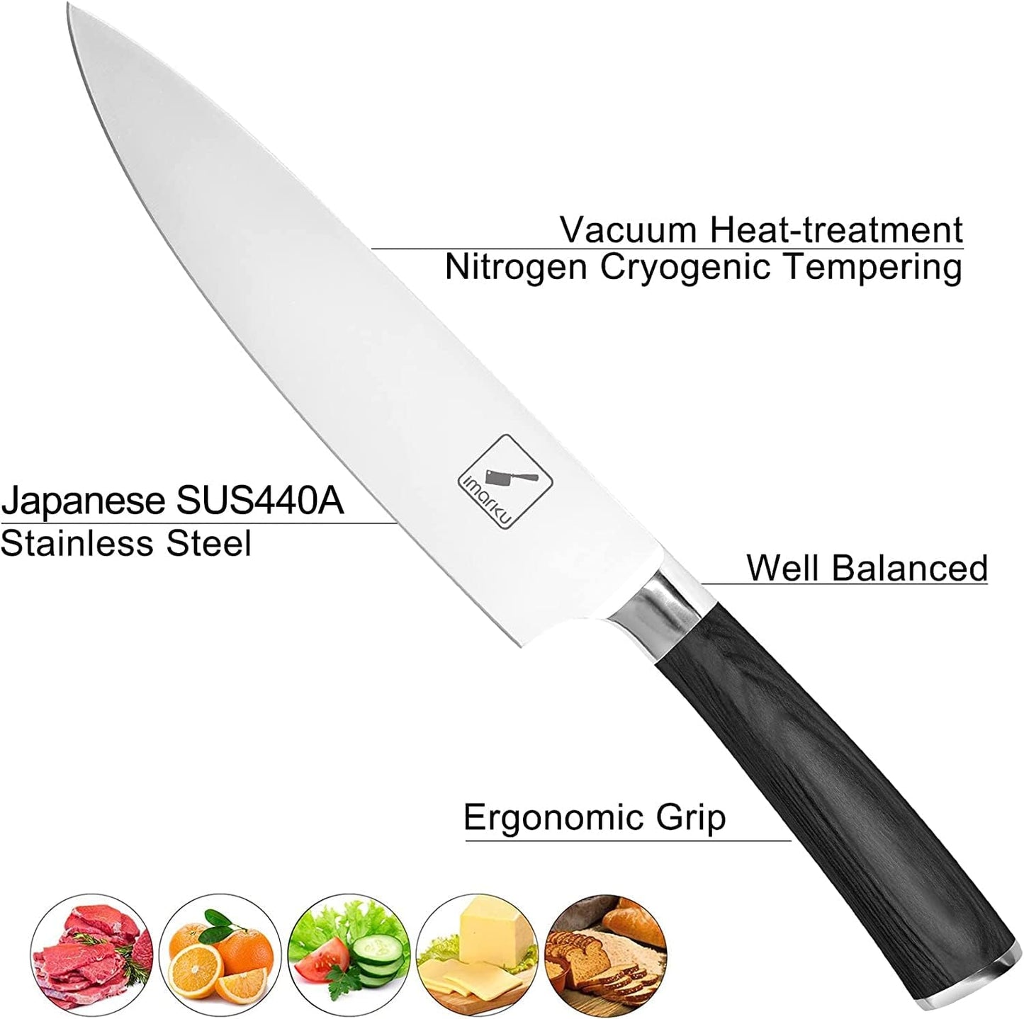 imarku Chef Knife - Pro Kitchen Knife 8 Inch Chef's Knives Japanese SUS440A Stainless Steel Sharp Paring Knife with Ergonomic Handle, Black Handle, Gifts for men and Women