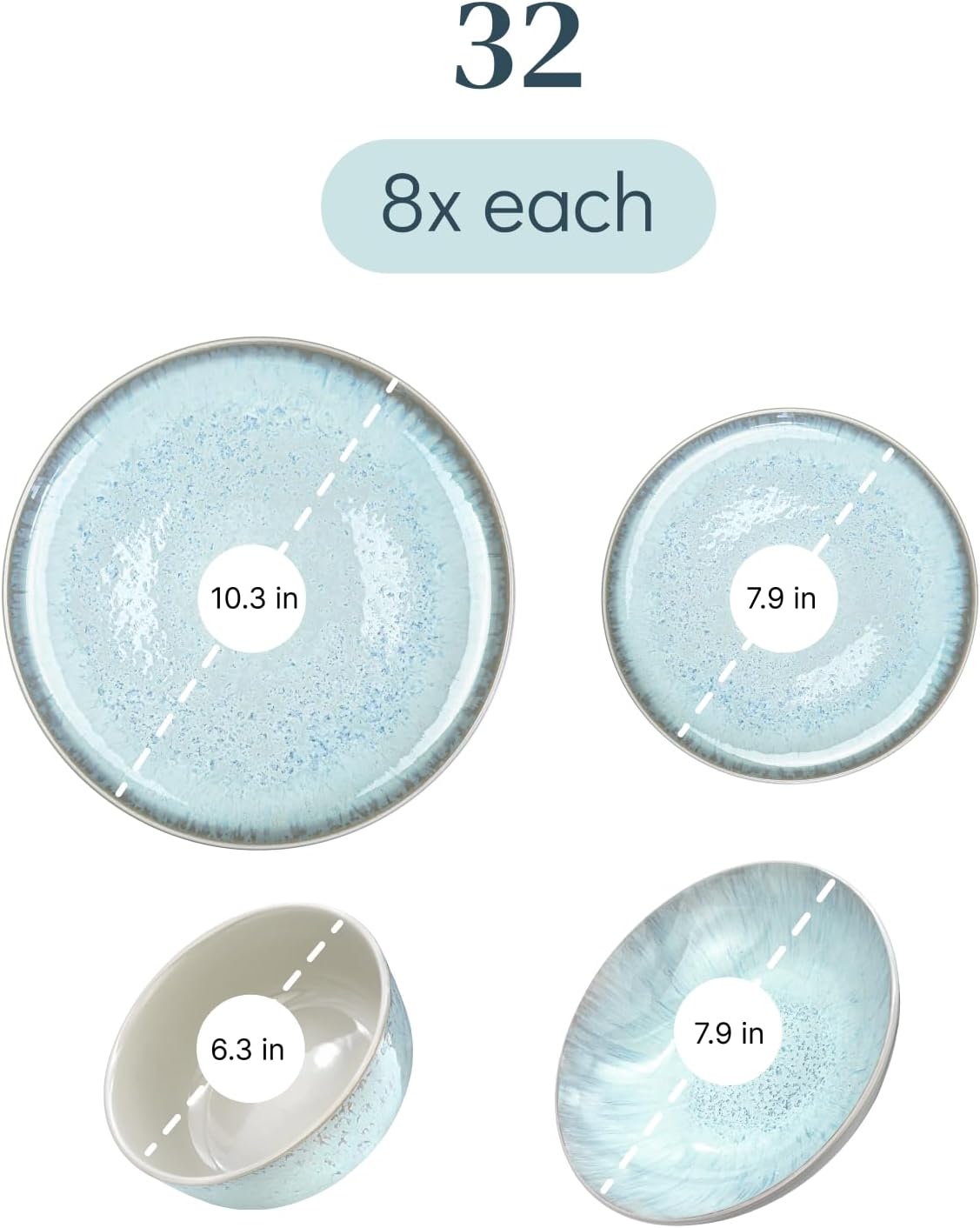 32 Piece Dinnerware Sets for 8 - Modern Style Stoneware Dinnerware Set - Scratch Resistant, Dishwasher Safe Plates and Bowls Sets Ceramic, Dish Set, Bowl and Plate Set - Beige and Blue…