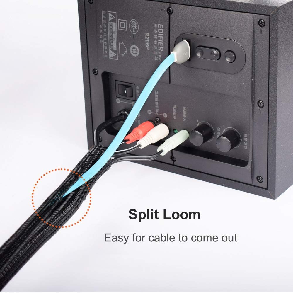 ZhiYo 20ft - 4/5 inch Cable Sleeve, Cord Wrap Wire Protector Tubing for Pets, PC Cable Wrap, Computer Cable Management Sleeve - Black