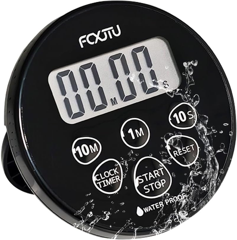 FCXJTU Digital Waterproof Shower Clock Timer, Bathroom Shower Countdown Timer with Alarm, Magnetic Back, Stand for Kitchen Cooking Dark Black