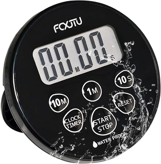 FCXJTU Digital Waterproof Shower Clock Timer, Bathroom Shower Countdown Timer with Alarm, Magnetic Back, Stand for Kitchen Cooking Dark Black