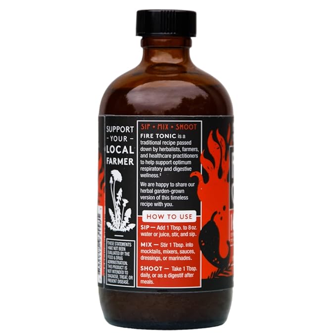 Herbal Revolution Fire Cider Apple Cider Vinegar - Certified Organic Non-GMO ACV Infused with Ginger, Horseradish, Hot Peppers, Honey, and More - Made Using Regenerative Farming Practices 8 Oz