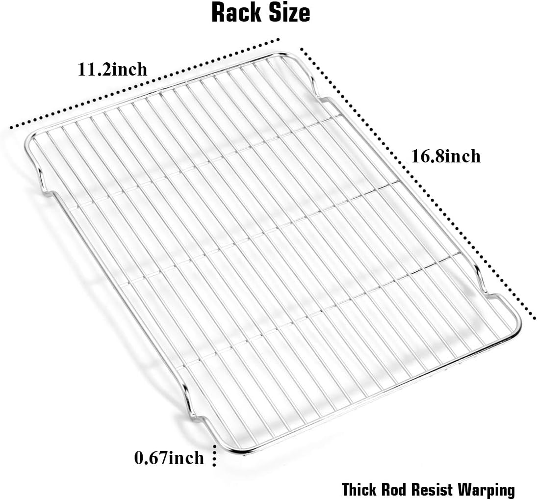Wildone Baking Sheet & Rack Set [2 Sheets + 2 Racks], Stainless Steel Cookie Pan with Cooling Rack, Size 17.3 x 12.2 x 1 Inch, Non Toxic & Heavy Duty & Easy Clean