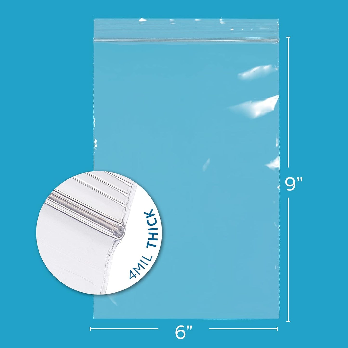 Clear Plastic Reclosable Zip Bags - Bulk GPI Pack of 500 6" x 9" 4 mil Thick Heavy Duty, Strong & Durable Poly Baggies with Resealable Zipper Lock For Travel, Storage, Packaging & Shipping.
