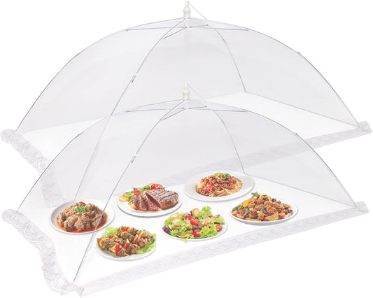 2 Pcs Extra Large Mesh Food Cover Tent（46"x20", 40"x24"）Umbrella Food Screen Covers for Outside Pop-up Mesh Reusable and Collapsible Food Nets for Parties Picnics Outdoor BBQs…