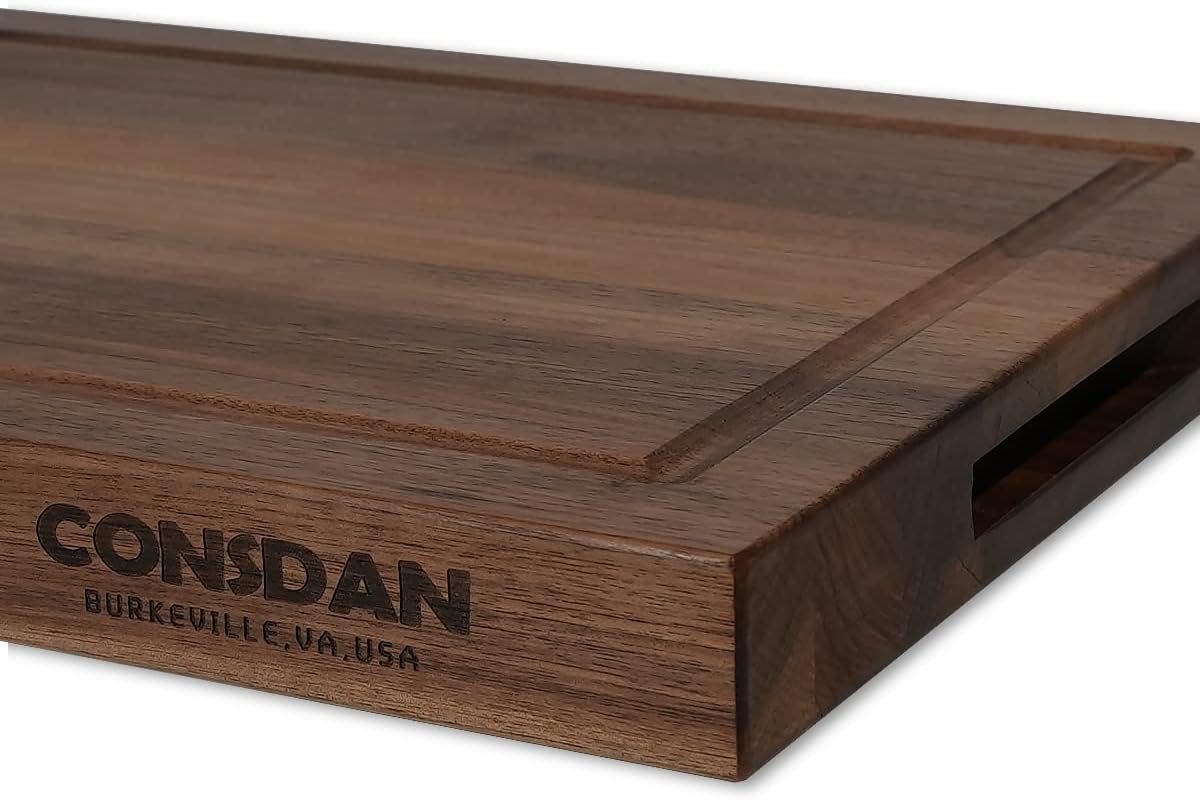 CONSDAN Walnut Cutting Board for Kitchen, USA Grown Hardwood, 16 x 12, with Invisible Inner Handle, Prefinished with Food-Grade Oil, Suitable for Kitchen Edge Grain, 1-1/2" Thick