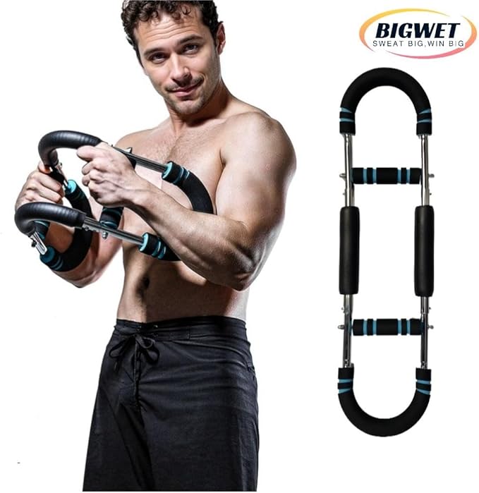 BIGWET Arm Trainer, 60~130LB Adjustable Spring Workout Bar, Forearm Triceps Chest Enhanced Exercise Strengthener,Portable Home Fitness Equipment