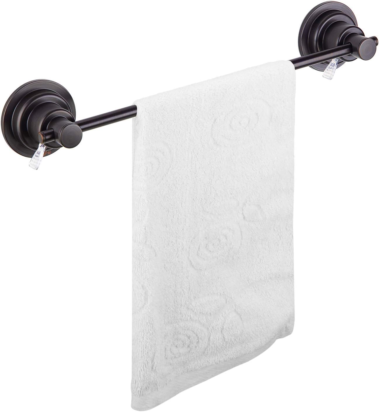JiePai Suction Cup Towel Bar,Removable Modern Vacuum Towel Holder for Bathroom Door Adhesive Towel Rack Holder (Suction Towel Bar-16 inch Rubbed Bronze)