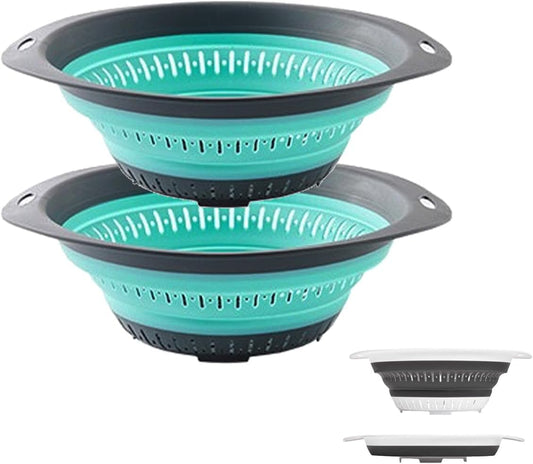 Collapsible Colander and Strainer,Silicone Strainer Colanders & Food Strainers,for Vegetable and Fruit, Kitchen Essentials (2, Blue, 2.5L+2.5L)