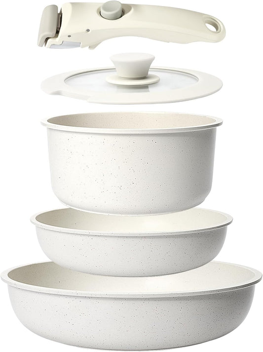 GiPP 5Pcs Pots and Pans Set Non Stick, Cookware Sets Nonstick Detachable Handle, Induction Kitchen Set Removable Handle, RV Cookware set, Oven Safe