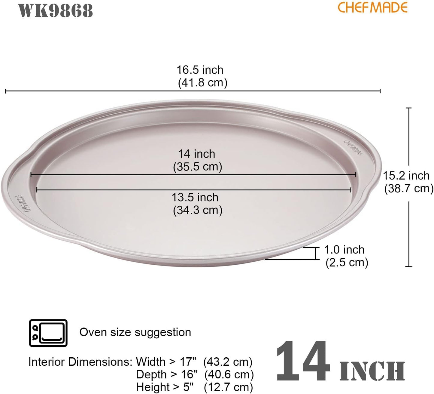 CHEFMADE Pizza pan, 14 Inch Non-Stick Pizza Tray Bakeware for Oven Baking (Champagne Gold)
