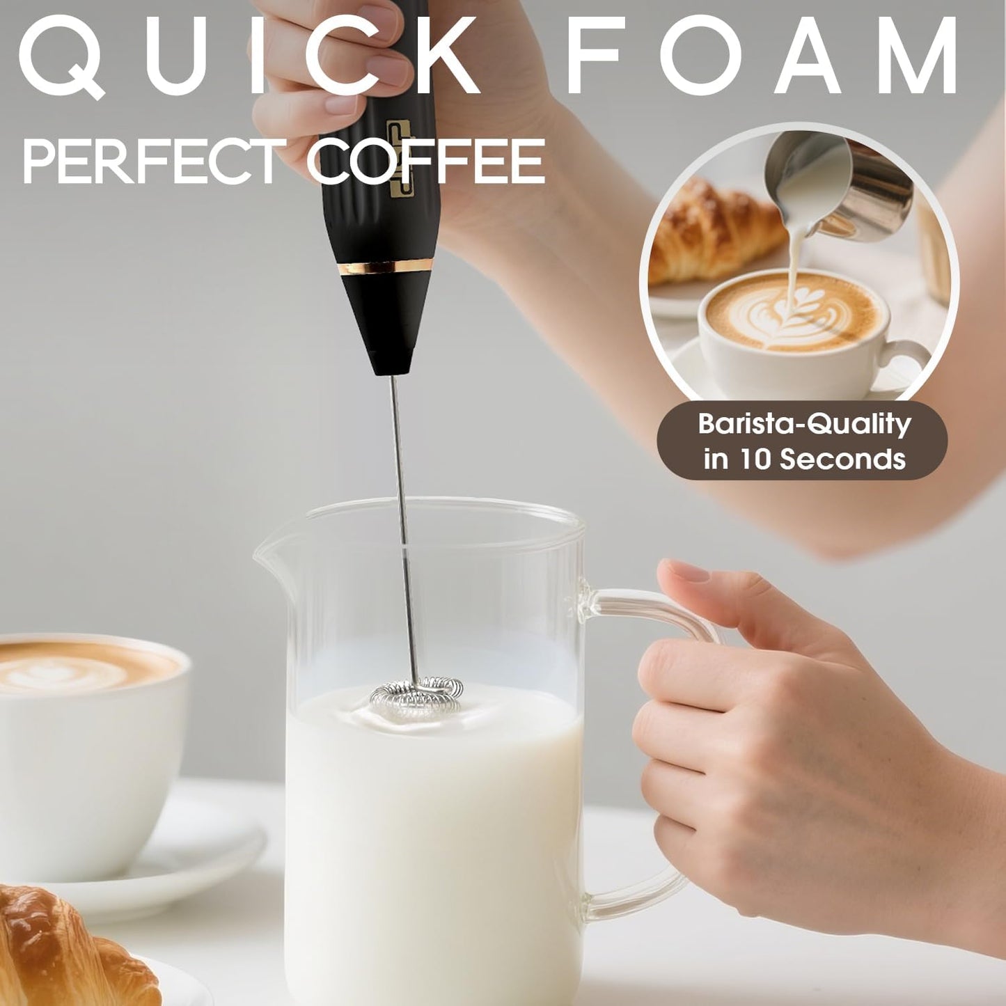 DSP Electric Whisk Rechargeable with Egg whisk milk frothing bar, 3 Speed Adjustable, Milk Frother Handheld for Latte, Cappuccino (Black)