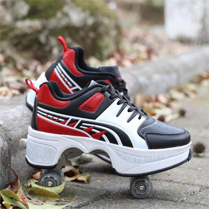 Double-Row Deform Wheel Automatic Walking Shoes Invisible Deformation Roller Skate 2 in 1 Removable Pulley Skates Skating Parkour