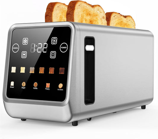 4-Slice Smart Toaster with Touch Screen | 1400W Fast Even Toast & Stainless Steel | 2x1.5" Extra-Wide Slots for Bagels | Memory Function, 6 Shade Settings