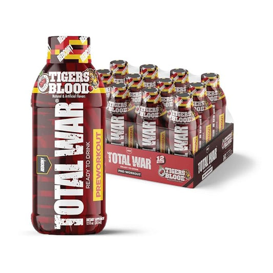 REDCON1 Total War Ready to Drink Pre Workout - Endurance Boosting, Keto Friendly RTD Formula - Amino Acid + Citrulline Malate Pre Workout Drink for Men & Women (Tiger's Blood, 12 Servings)