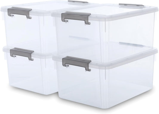 Citylife 17 QT Plastic Storage Bins with Latching Lids Stackable Storage Containers for Organizing Large Clear Storage Box for Garage, Closet, Kitchen, 4 Packs