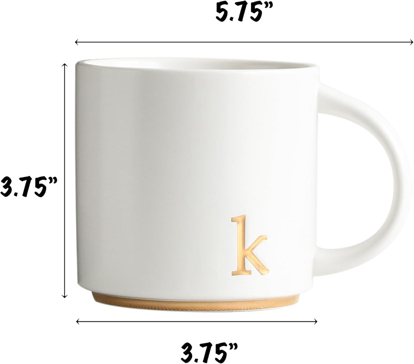COLLECTIVE HOME - Monogram Ceramic Mugs, 15 oz Golden Initial Coffee Cups, Elegant Alphabet Tea Mugs, Elegant Personalized Mug with Gift Box, Luxurious Cups for Office and Home (k)