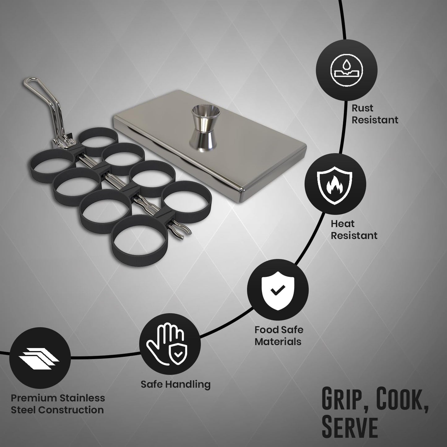 Rattleware Stainless Steel Egg Rings - Commercial-Grade, Even Cooking, Heat-Resistant Handle, Ideal for Frying Eggs - Durable & Trusted by Professional Chefs Worldwide (8 Ring Set)
