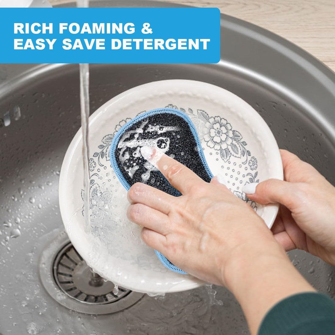 HOMEXCEL 6 Pack Multi-Purpose Scrub Sponges Kitchen, Dish Sponge, Non-Scratch Microfiber Sponge for Efficiently Cleaning Dishes, Pots, and Pans (Multicolor)