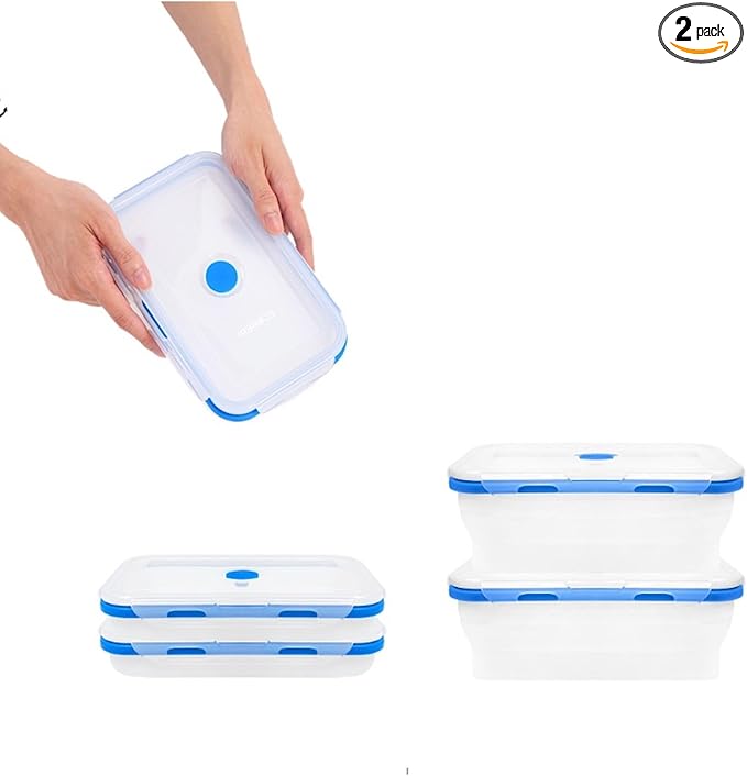 Collapsible Silicone Food Storage Containers, BPA Free, Microwave, Freezer and Dishwasher Safe, Lunch, Meal Prep, Travel, Space-Saving