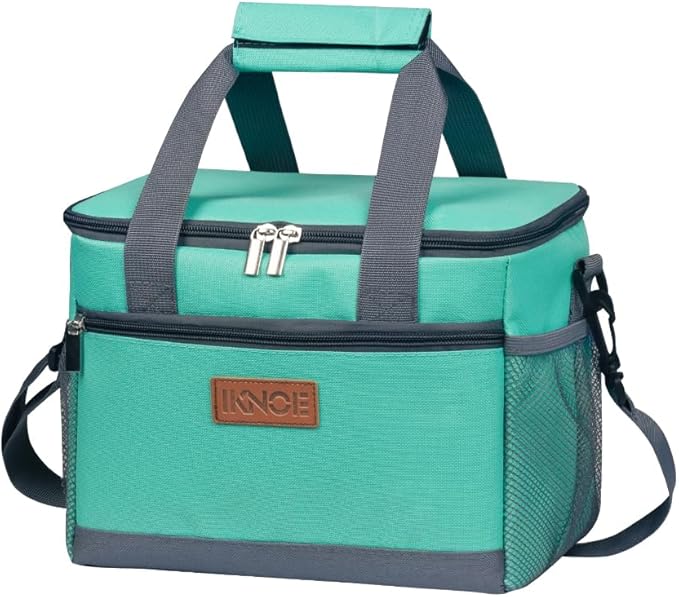 iknoe Large Foldable Cooler Bag, 8.5L Insulated Lunch Bag, Leakproof Lunch Cooler Tote with Multi-Bag Design Suitable for Beach, Picnic and Office Use,Mint Green 15-Can