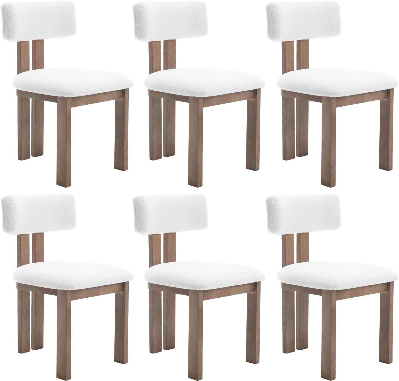 chairus Dining Chairs Set of 6 Faux Fur Diner Chairs Wood Chairs for Kitchen and Dining Room, White