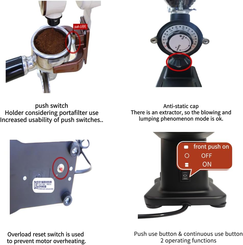 Urbanic 070s Electric Coffee Grinder (110~220v) / flat Titanium burr 60mm / 20 steps can be set (Black) / (Made in Korea)