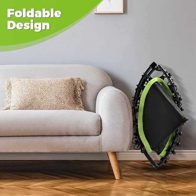 ONETWOFIT Foldable Rebounder Trampoline for Adults, 40/42/45” Mini Fitness Trampoline W/Adjustable Foam Handle Bungees, Quiet Exercise Trampoline for Personal Indoor Workout